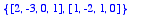 {vector([2, -3, 0, 1]), vector([1, -2, 1, 0])}
