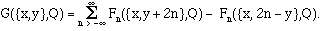 G = sum over n of F_n({x,y+2n},Q) - F_n({x,2n-y},Q)